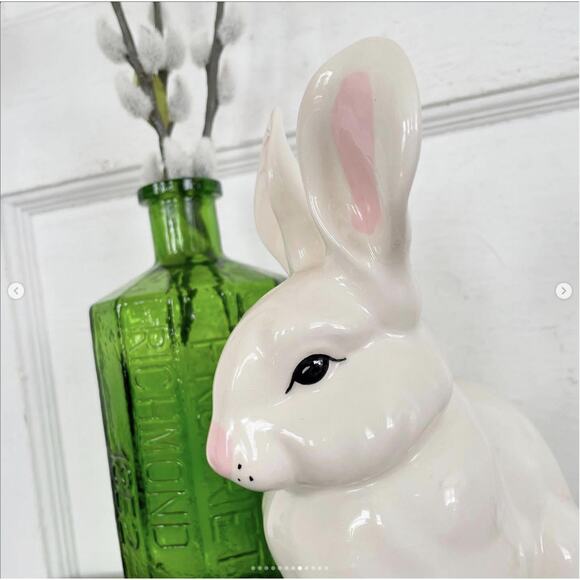 Vintage White Bunny Rabbit Statue Figurine Ceramic Handmade Large 1980 - Picture 7 of 10